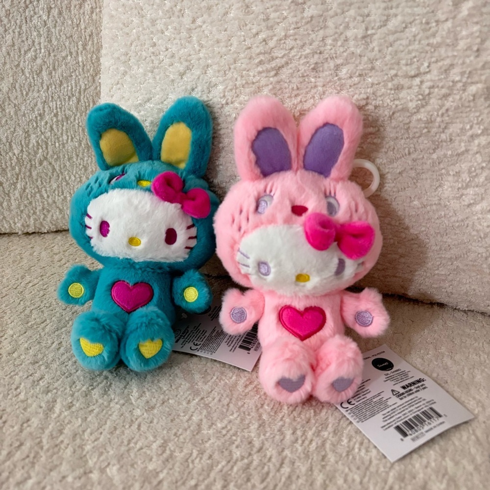 Hello Kitty Colorful Bunny Keychain Plush Set Sanrio Blue and Pink